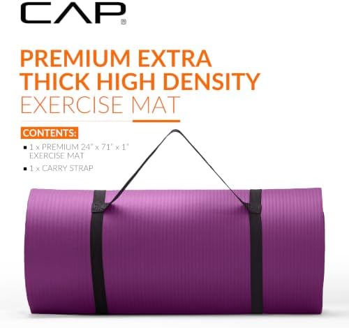 CAP 1" Extra Thick Yoga Mat, Exercise Mat with Strap, Multiple Colors