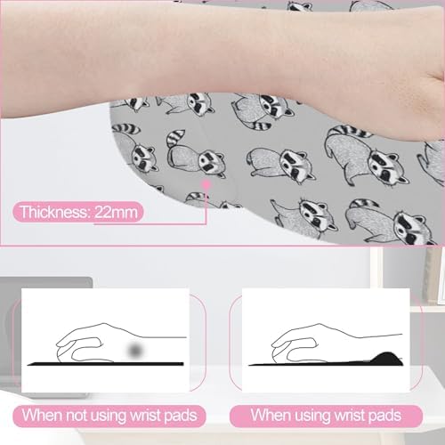 Cute Raccoon Ergonomic Wrist Support Keyboard Mouse Wrist Rest Set, Computer Office Comfortable Wrist Rest for Mouse Easy Typing