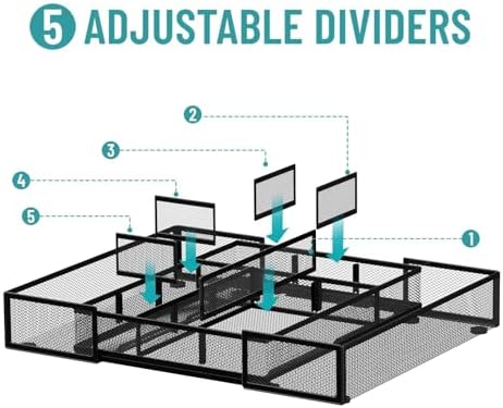 Expandable Desk Drawer Organizer, 10 Adjustable Compartments, Black