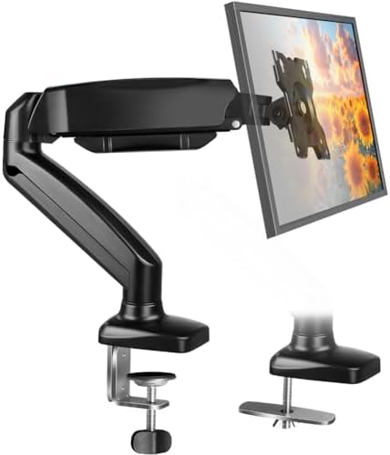 BFTOU Black Single Monitor Arm Adjustable Stand Monitor Mount up to 32 inches and 17.6 lbs, Computer Desk Mount with Clamp and Grommet Base