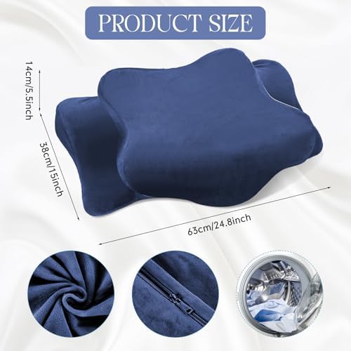 Hahafelt Cervical Neck Pillow Case Plush with Zipper, Navy Blue, Queen Size