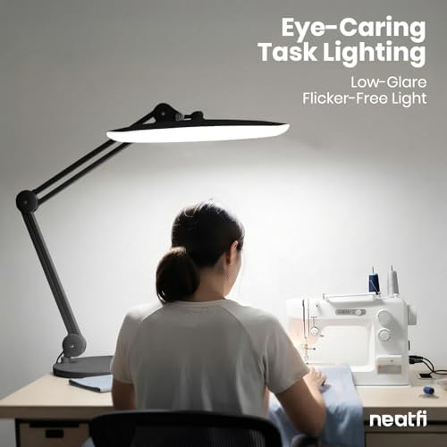 Neatfi LED Desk Lamp with Base, 2200 Lumens, 24W, 20-Inch Wide Head (Black)