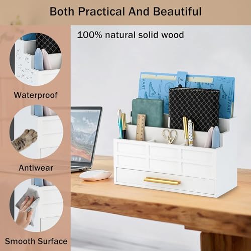 Desk Organizer with Drawer, Countertop Bill Mail Organizer and File Storage
