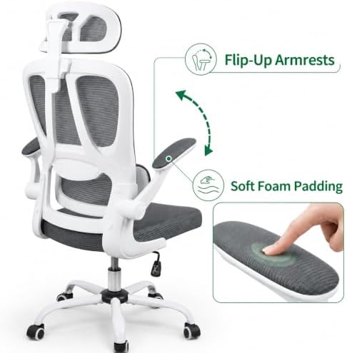 Ergonomic Mesh Office Chair, Headrest, Lumbar Support, Flip-up Arms