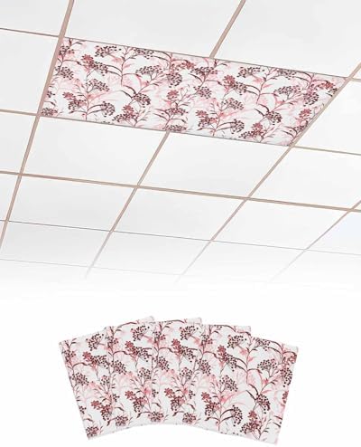 Red Herb Magnetic Fluorescent Light Covers for Ceiling Lights 2 x 4 Feet,Floral Watercolor Spring Summer Wild Flower Plant Office Classroom Kitchen Drop Ceiling Light Covers Lighting Filter 4 Packs
