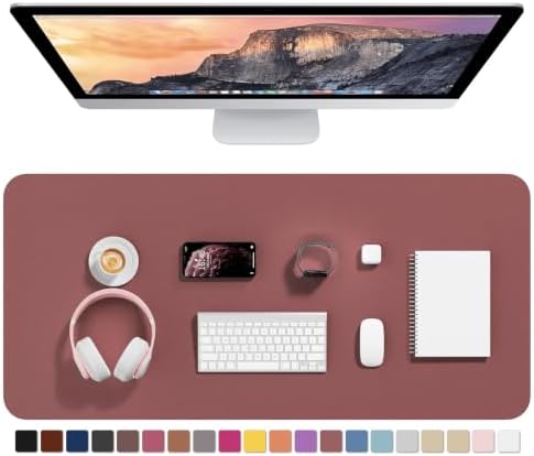 Hsurbtra Desk Pad, 35.5" x 17" PU Leather Desk Mat, XXL Extended Mouse Pad, Waterproof Desktop Blotter Protector, Non-Slip Ultra Thin Large Laptop Keyboard Writing Mat for Office Home, Brick Red