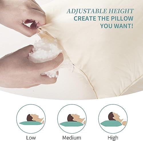 Adjustable Organic Pillow 20x36 with Organic Cotton Pillowcase &Shell