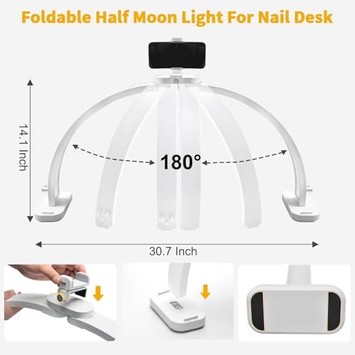 CGBE Nail Tech Light: 30.7" Half Moon Nail Desk Lamp with Phone Holder