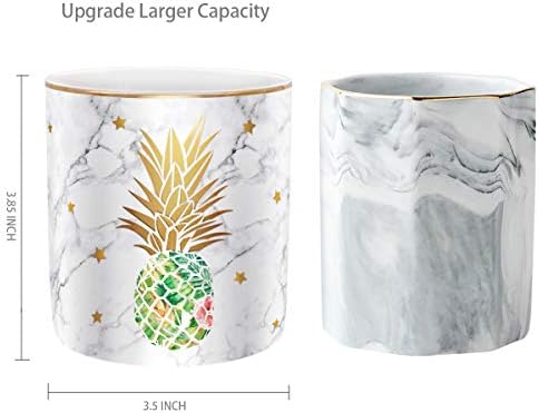 Large Capacity Colored Pencil Holder for Desk, Pineapple Pen Cup Holder, Pretty Office Accessories for Girls Women, Ceramic Organizers, Makeup Brush Holder for Home, Green Pineapple