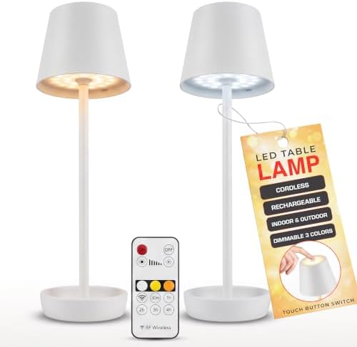 Cordless Table Lamp 2-Pack, Rechargeable Touch Lamp with Remote