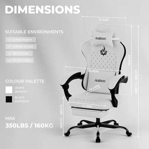 Gaming Chair with Massage,Ergonomic PC Gaming Chair Computer Chairs with Footrest Comfortable Headrest and Lumbar Support, High Back WHITEBLACK