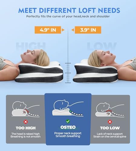Osteo Sustained Cervical Health Neck Pillow, Contour Zoned Design Ergonomic Pillow for Pain Relief, No-Temperature Affected Memory Foam Pillows, Cooling Pillow Support Side, Back, Stomach Sleeper