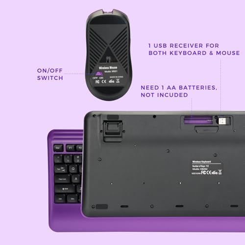 KOPJIPPOM Silent Wireless Keyboard and Mouse Combo - Keyboard with Large Print Cover, 2.4GHz Full-Sized Ergonomic Keyboard with Wrist Rest and Mouse for Laptop, PC, Notebook, Desktop