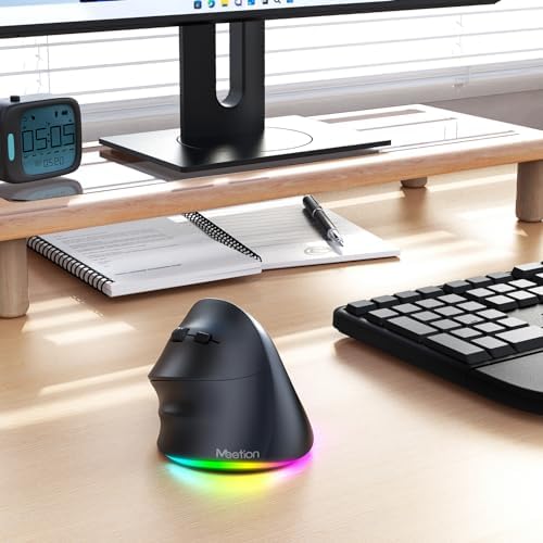 MEETION Left-Handed Ergonomic Mouse, Vertical RGB Design, Black for Left