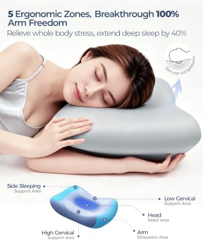 Kayfia Cervical Neck Pillow Side Sleeper Pillow for Neck Pain Relief, Grey