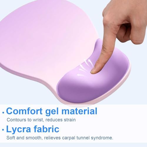 Ergonomic Mouse Pad with Gel Wrist Support, Comfortable Wrist Rest Mousepad with Non-Slip PU Base for Pain Relief, Desk, Home & Office(Amethyst Shade)
