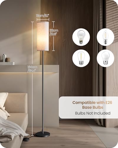 2 Pack Floor Lamp, Pole Lamp with Foot Switch, Modern Standing Lamp, Minimalist Freestanding Lamp (Bulb Not Included), for Living Room, Bedroom Office, Black and Beige, E16LDP205