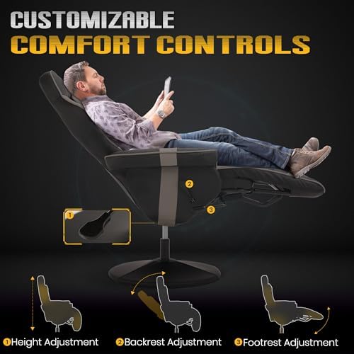 Massage Gaming Recliner Chair with Cup Holder & Side Pockets – Ergonomic PU Leather Video Gaming Chair with Footrest, Manual Recline, Headrest & Lumbar Support for Office or Game Room (Grey)