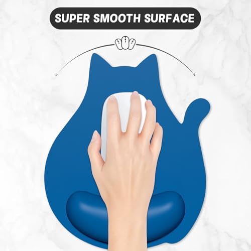 Ergonomic Mouse Pad with Wrist Rest, Cute Cat Memory Foam Padded Pain Relief Non-Slip Wrist Support Mouse Mat for Gaming Work Computer Laptop, Funny Office Supplies Desk Accessory, Dark Blue