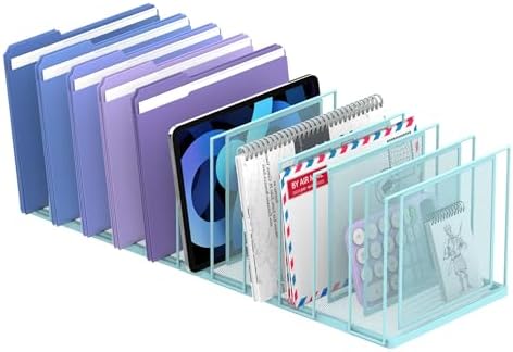 File Organizer for Desk, 11-Section Vertical File Sorter, Paper Holder Organizer Standing Metal File Folder for Office Home Classroom, Blue