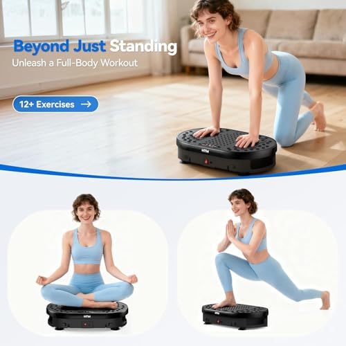 HTM Vibration Plate Exercise Machine, 9 Modes & 120 Speeds, Body Shake Plate with Resistance Bands Slot & Remote Control, Shake Board for Weight Loss Fat Burner Home Fitness Workout