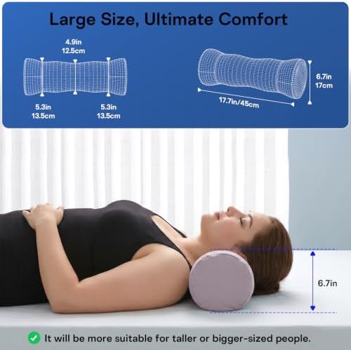 Neck Roll Pillow - Cooling Cover Round Neck Pillow for Sleeping - Memory Foam Cervical Roll Pillow - Ergonomic Bolster Pillow for Neck, Leg, Back, Yoga, Relaxing (Blue Purple)