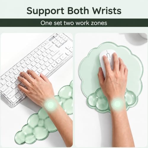 Cloud Gel Wrist Rest Set for Keyboard and Mouse – Ergonomic Wrist Support for Keyboard & Mouse Pad – Non-Slip Desk Wrist Support for Computer, Laptop & Gaming (Green)