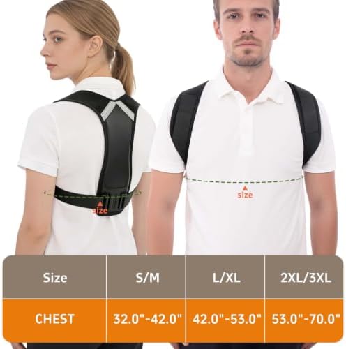 Posture Corrector for Women and Men, Adjustable Back Brace Shoulder Straightener, Upper Back Support Brace for Neck Shoulder Back Pain Relief, Breathable Posture Corrector for Daily Wear Black, L/XL