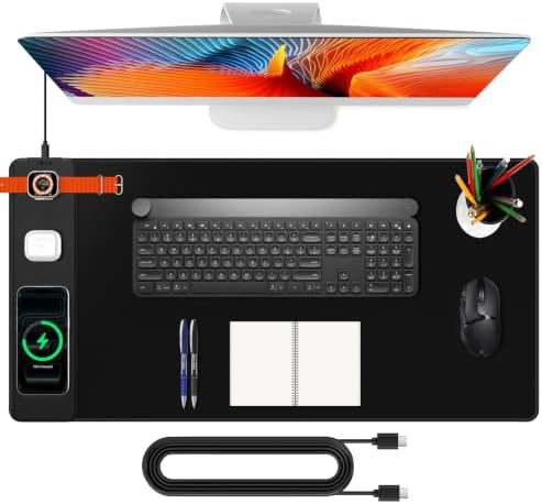 Mouse Pad with Magnetic Wireless Charging, Large Desk Mat, Non-Slip Mouse Mat, Keyboard Pad for Gaming, Desk, Office, PC