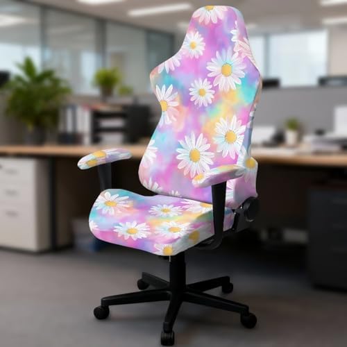 Daisy Tie Dye Print Gaming Chair Cover Washable 4 Piece Furniture Protector Breathable Stretchable Gaming Chair Slipcover with Armrest Covers