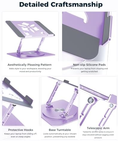 Aoviho 360° Rotating Laptop Stand for Desk | Adjustable, Foldable, Portable Aluminum Ergonomic Riser | Compatible with MacBook, Dell, HP & All Laptops 10-16 inch | Purple