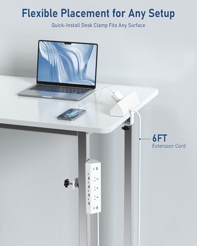 Jgstkcity 90W Desk Clamp Power Strip,12 USB Ports (6 PD 45W USB-C),Surge Protector,ETL Listed Power Hub Extension Cord,Fast Charging Station for Home Office Desk Edge Mount (White, 12 USB-90W)