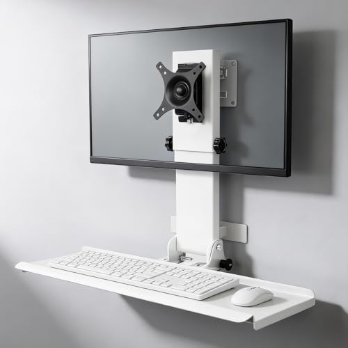 Wall Mount Computer Workstation, Monitor Wall Mount with Foldable 26" Keyboard Tray and Mouse Space, Fits 17-32 inch Screens, Heavy Duty 2mm Steel Space Saving Desk