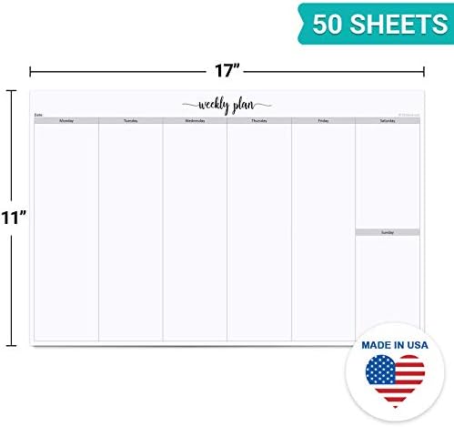 321Done Weekly Planner Notepad, Jumbo 11x17 Desk Pad, 50 Sheets, All 7 Days