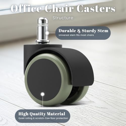 Mellewell 2" Office Chair Wheels with Cover, Gray Green, 5 PCS