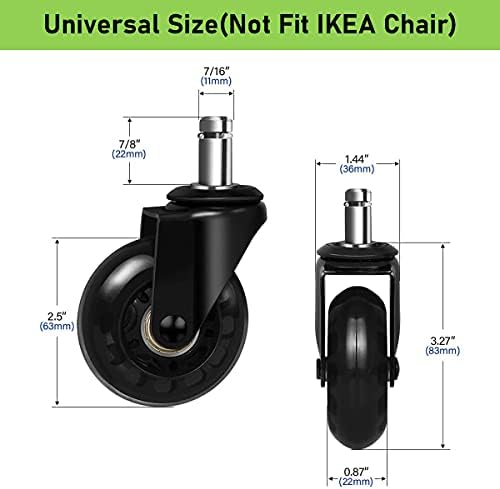 2.5 inch Office Chair Caster Wheels, Smooth Silent Swivel Wheels