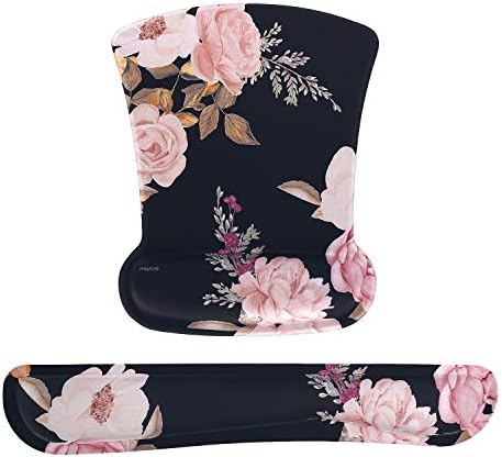MOSISO Peony Wrist Rest Support for Mouse Pad & Keyboard Set, Black