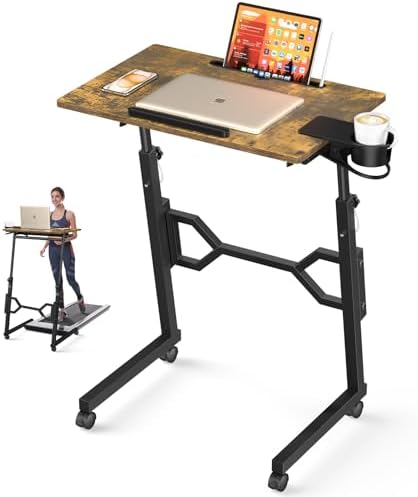 Enayplon Small Standing Desk with Wheels, Portable Treadmill Desk, Rolling Desk Adjustable Height for Laptop, Mobile Standing Table for Walking Pad, Bedside Table