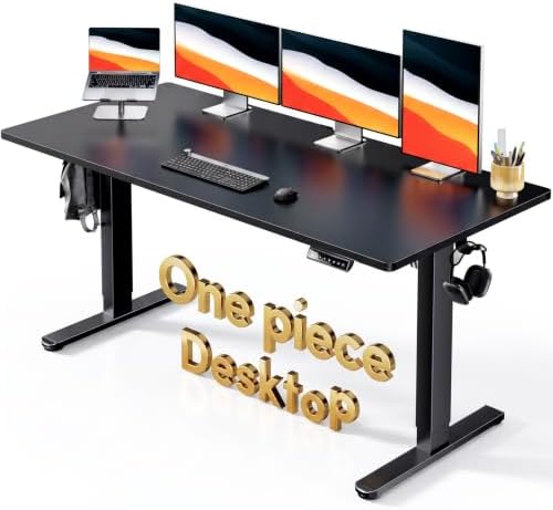 HUANUO Electric Standing Desk, Whole Piece Desktop, Adjustable Height Computer Desk, 4 Height Memory Settings, Sit Stand Up Desk for Home Office, 60" x 24", Black