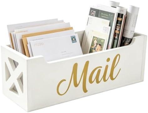 Mail Organizer Holder for Countertop, Wooden Desktop Mail Storage