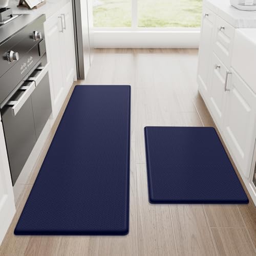 StepRite Kitchen Mats for Floor, 2-Piece Anti-Fatigue Kitchen Rugs, Blue