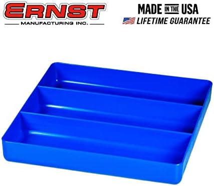 Ernst Manufacturing Toolchest Tray: Stackable Garage Organizer Tray in Blue with 3 Compartments - For Trades, Mechanics, Electricians, Plumbers, Household Use, Hobbies - Heavy Duty - Made in the USA
