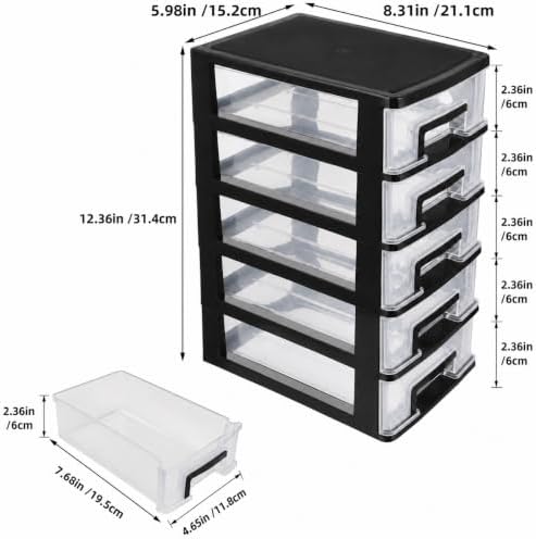 Cabilock 5 Drawer Plastic Storage Organizer Clear Desktop Drawer Storage Cabinet for Office Study Bathroom Craft Supplies