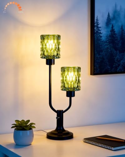 Lightdot Mid Century Modern Table Lamp Green Glass Vintage Lamp Dimmable