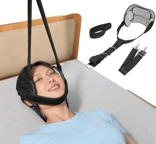 Neck Decompression Hammock, Cervical Neck Traction Device with Ear Holes, Adjustable Portable Neck Stretcher for Neck Tension Relief, Home Office Travel Use