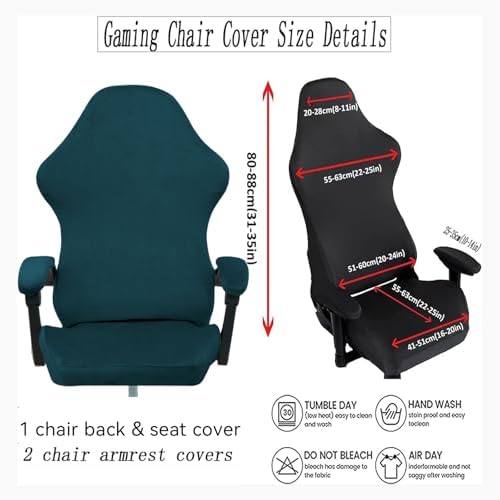 Gaming Chair Cover Set with Armrest Covers, Velvet Stretch Slipcover 1-Piece Form Fit Cover & Chair Armres Covers Included（no Chair） (Forest Green)