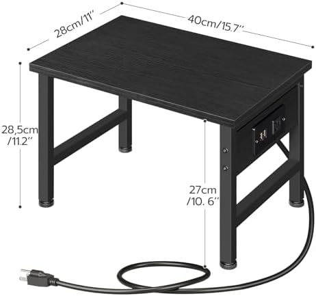 HOOBRO Printer Stand for Desk, Desktop Printer Stand with Charging Station, Small Printer Table with Storage Hook, Under Desk Printer Cart, File Rack for Home Office, Black BB01UPS01