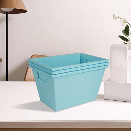 KOOMADE 4PC Plastic Stackable Storage Basket - Large Basket Organizer with Handle for Kitchen ,Offices ,Shelving, Pantry,Cabinet and Bathrooms Open Storage Bin for Space Optimization Portability-Blue
