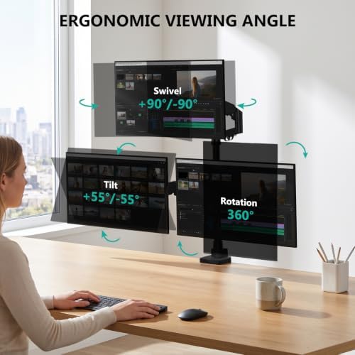 WALI Stacked Triple Monitor Mount for 49" UItrawides and Dual 34" Monitors