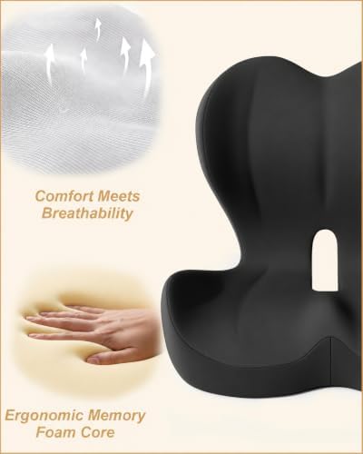 Office Chair Seat Cushion with Back Lumbar Support, Ergonomic Memory Foam